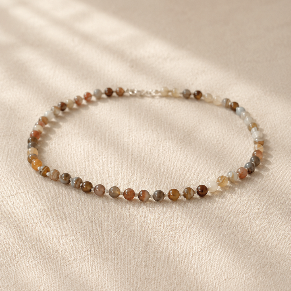 Kinderhalskette Yumi | Botswana-Achat | Silber