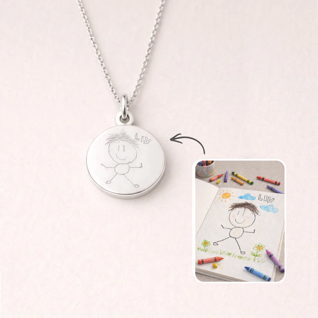 Gravurkette Liv | Rund MIDI | Fingerabdruck, Handschrift, Zeichnung, Pfote, Hand- oder Fussabdruck, Hundenasenstruktur