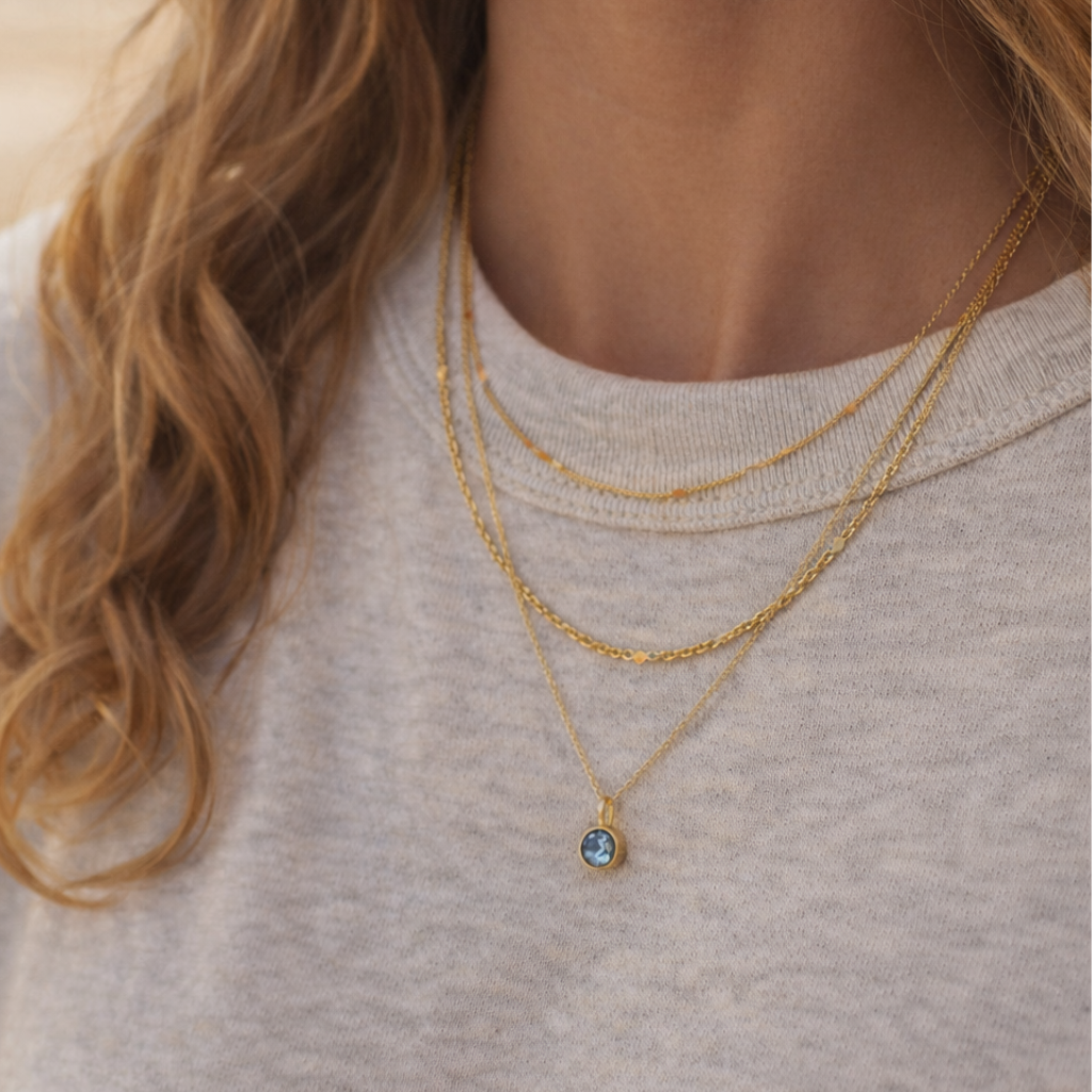 Geburtsstein Halskette Dezember - Blauer Topas