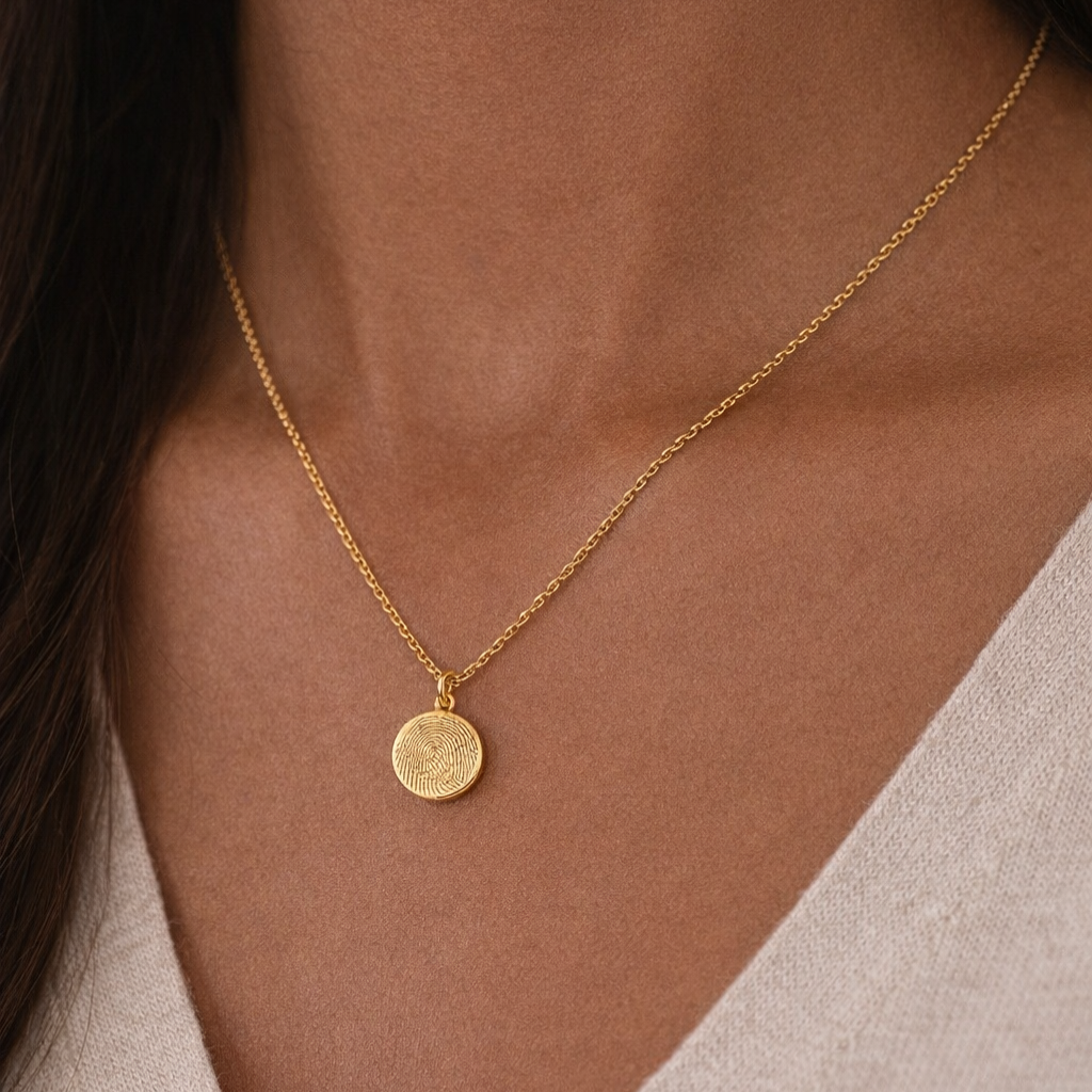Gravurkette Liv | Rund MIDI | Fingerabdruck, Handschrift, Zeichnung, Pfote, Hand- oder Fussabdruck, Hundenasenstruktur