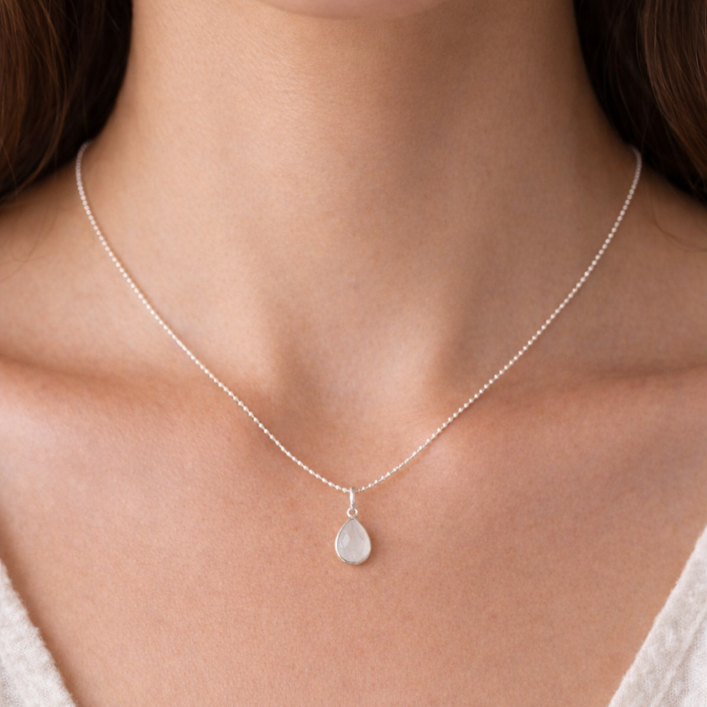 Halskette Mondstein oder Labradorit Tropfen